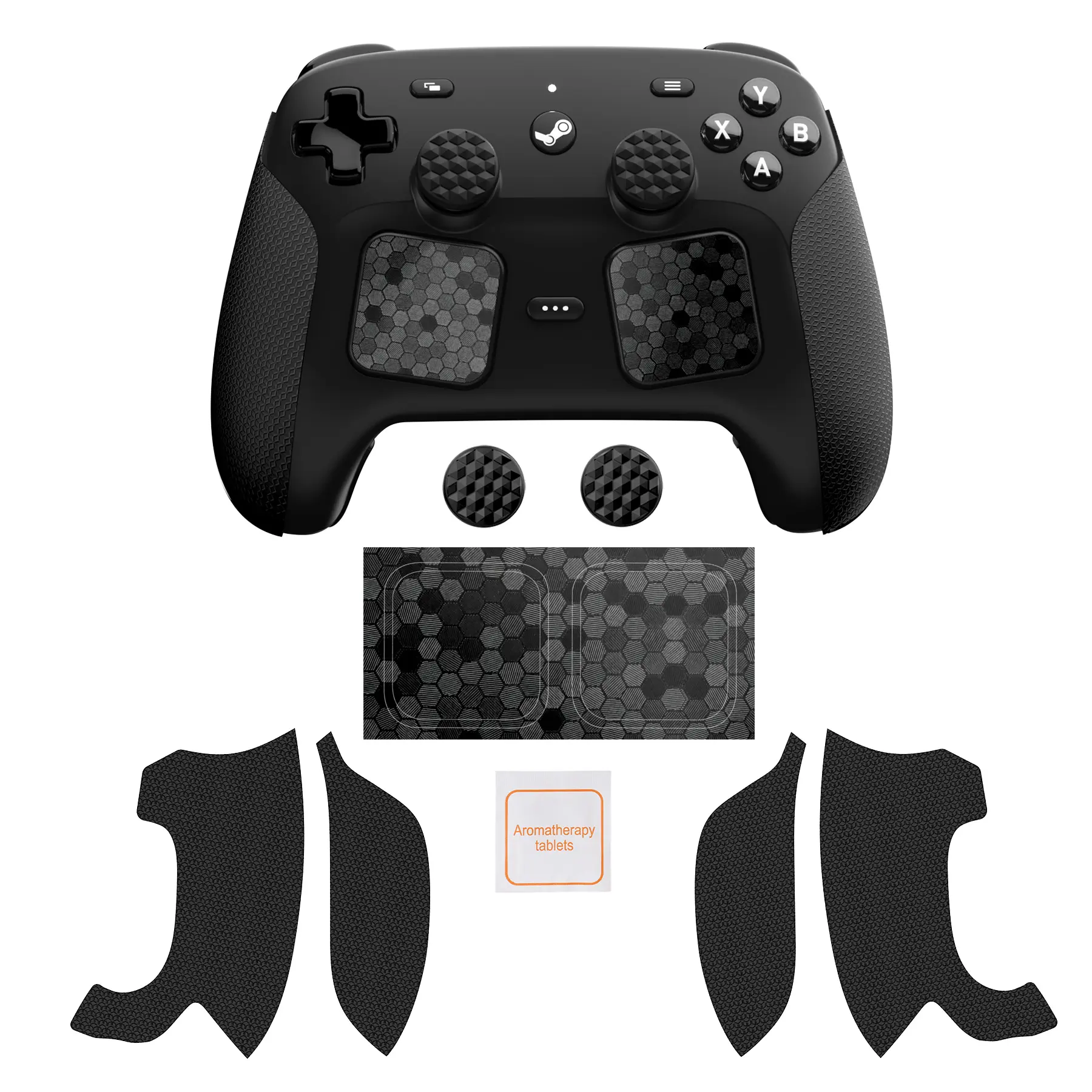 playvital Grip Sticker Set for Steam Controller 2, Hexagon Diamond Black | PU Material, Include Touchpad Stickers, Thumb Grips, Slip-Resistant, Enhanced Grip Accessories, for Steam Controller 2026