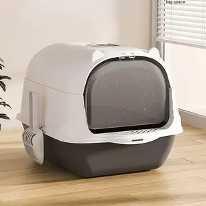 Splash-proof enclosed cat litter box, with shovel front lift cover, easy to clean plastic cat litter box, suitable for large cat pet supplies.