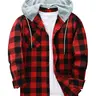 ZITY Men's Plus Size M-6XL Checked Flannel Hooded Long Sleeve Shirt-Jacket - Buttons Front, Drawstring Hood, Pockets, Soft Casual Men's Clothing for Streetwear, Thanksgiving, Easter,sohochic