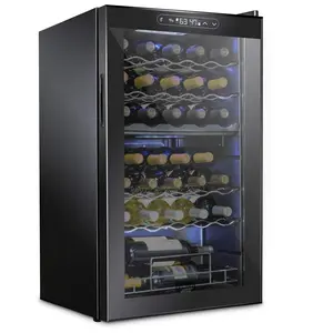 Schmecke 33 Bottle Dual Zone Wine Cooler Refrigerator | Large Freestanding Wine Cellar | 41f-64f Digital Temperature Control Wine Fridge For Red, White, Champagne or Sparkling Wine - Black
