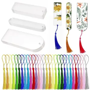 30 count  Bookmark Blanks, Clear  Craft Bookmarks with 30 count Colorful Tassels, Transparent Rectangle Round Bookmarks Bulk for DIY Crafts Hanging  Tag Price Tags(3 Shape)