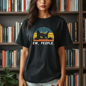 Ew People Shirt, Introvert Anti Social Tee, Vintage Black Cat Shirt, Retro Sunset Cat Tee, Funny Cat Lover Shirt, Sarcastic Cat Saying Tee, Anti Social Humor Tee, Introvert Cat Meme Shirt