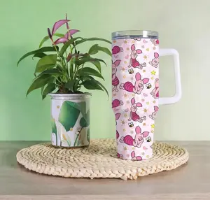 Cute Pig Classic Cartoon Character Tumbler 40oz, Pink Bear Friend Drinkware For Fans Cartoon Movie, Car Cup Portables, Adorable Everyday Gift Idea | 100426.C15916.ID00