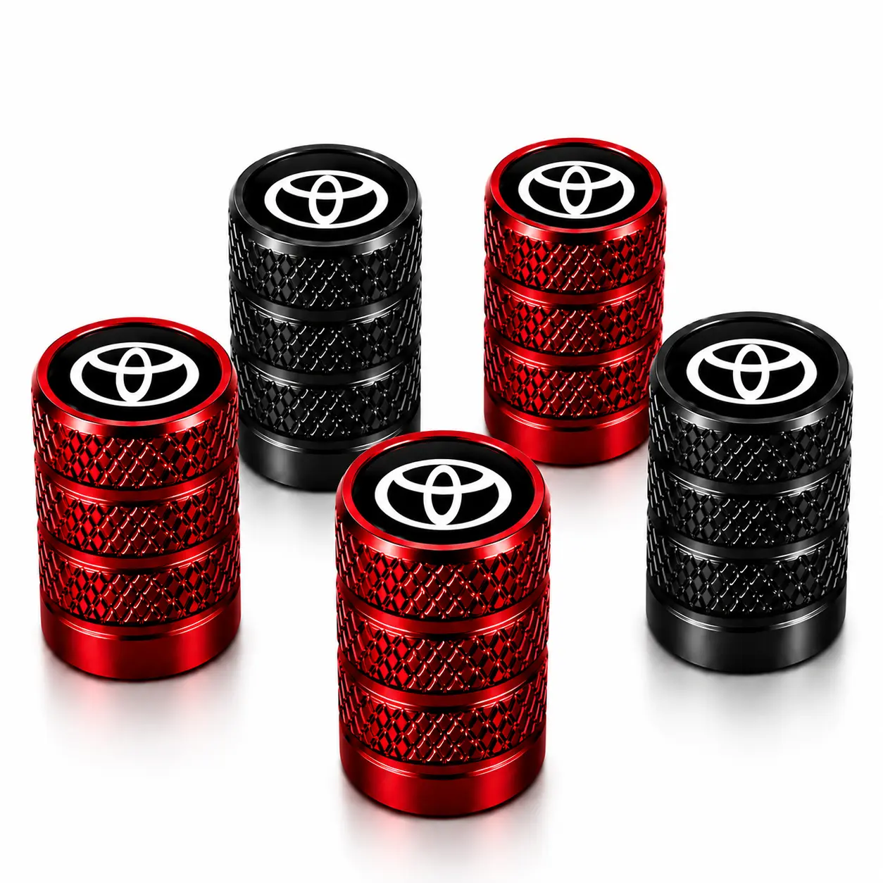 5Pcs Tire Valve Stem Caps with Toyota Logo, Waterproof Leakproof Corrosion Resistant Wheel Air Valve Dust Covers, Easy Install Fit for RAV4 Camry Corolla Tacoma Highlander 4Runner Tundra Prius Sienna Hybrid Sedan SUV Pickup Truck Exterior Accessories
