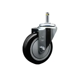 212 MAIN Service Caster SCC-GR20S414-PPUB-BLK-716138 Polyurethane Swivel Grip Ring Stem Caster, 4 x 1.25 in. Black Wheel, 0.43 in. Stem