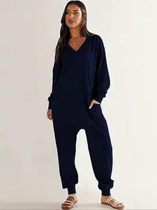 Plus Size Women's Bodycon Jumpsuit, Elegant One-Piece Romper with Ruffle Design, Casual Fashion for All Seasons