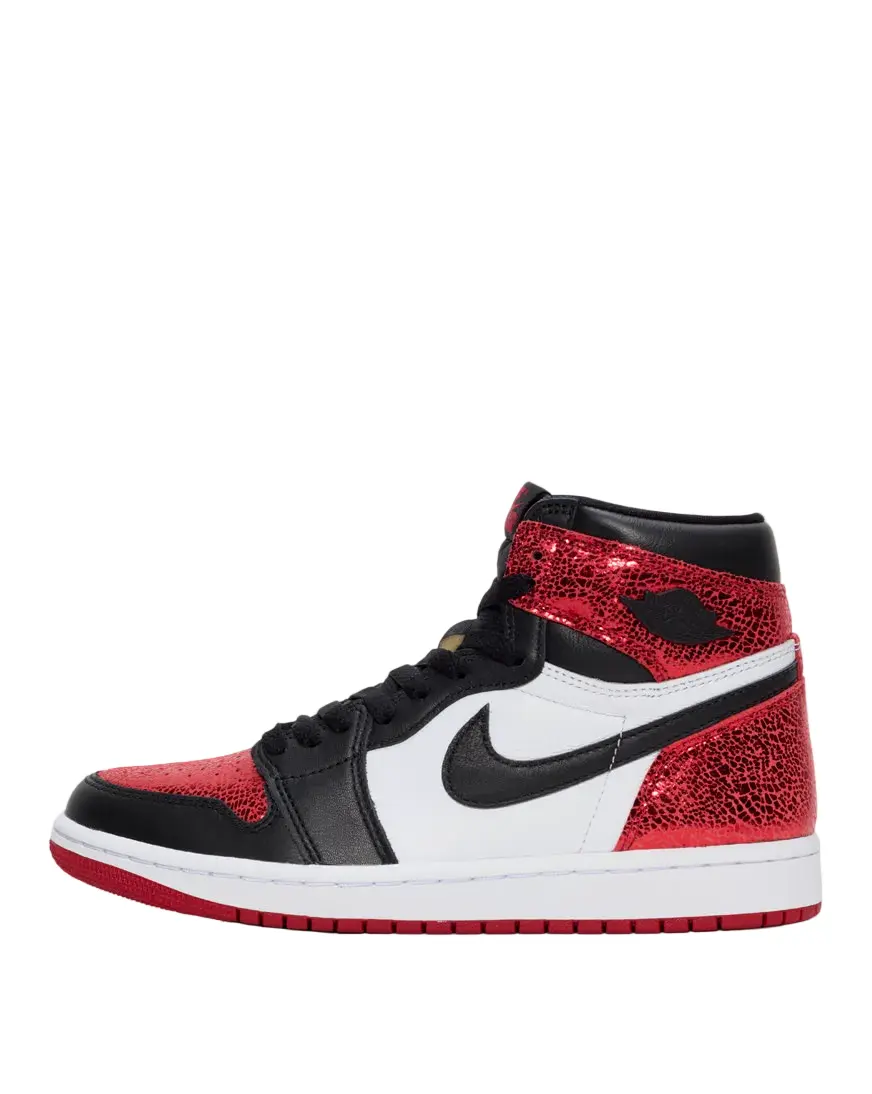 NIKE Women's Air Jordan 1 Retro HI OG Athletic High-Top Sneaker, Colorblock Leather in Varsity Red, Black, and White
