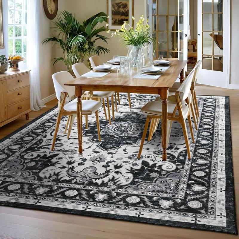 6x9 Area Rugs for Living Room, Washable Non Slip Vintage Rugs, Low Pile Ultra Soft Indoor Print Pattern Carpet for Bedroom, Entryway, Office, Dining Room, Home Decor, Black, Beige, Blue, 4x6,5x8,6x9 Feet