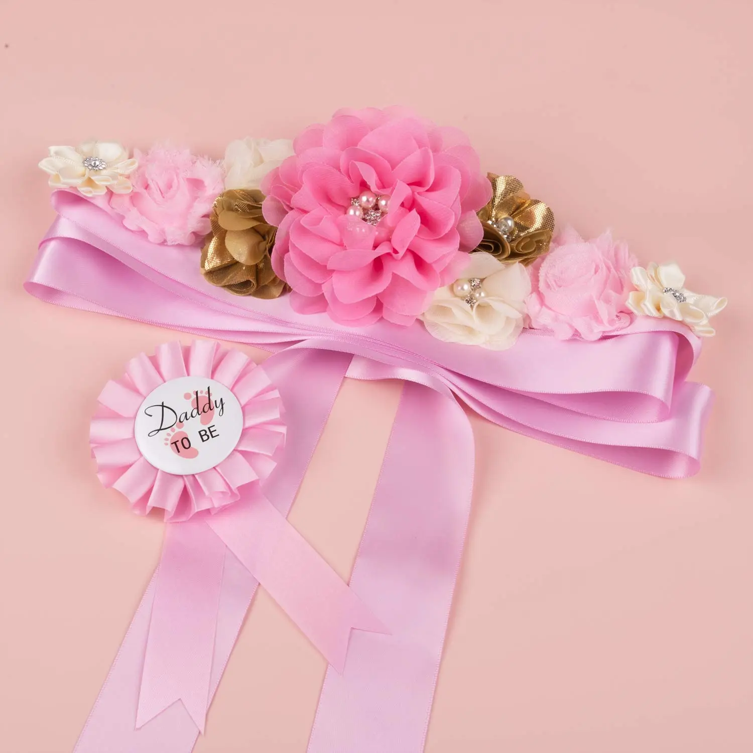 Pack Of 3 Maternity Sash to Be Corsage Set - Baby Shower Sash Baby Pregnancy Sash Shower Flower Belly Belt