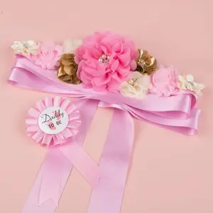 Pack Of 3 Maternity Sash to Be Corsage Set - Baby Shower Sash Baby Pregnancy Sash Shower Flower Belly Belt
