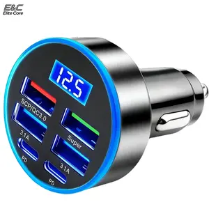 6 Port (PD+QC3.0), Cigarette Lighter USB Charger with LED Digital Display, Universal Car Charger Adapter, Fast USB Car Charger, for Most 12V/24V Vehicles, Car Interior Accessories, fathersdaygift