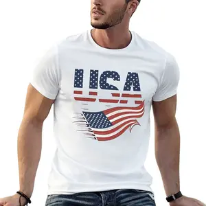 USA Flag Patriotic Graphic T-Shirt Fitted Short Sleeve Crew Neck American Pride Tee for Summer Everyday Wear & National Events Menswear Top