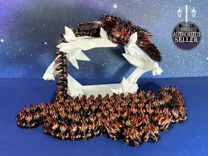 XL Long Fire Sprite Dragon Figurine in Black/Gold/Red Ombre Filament