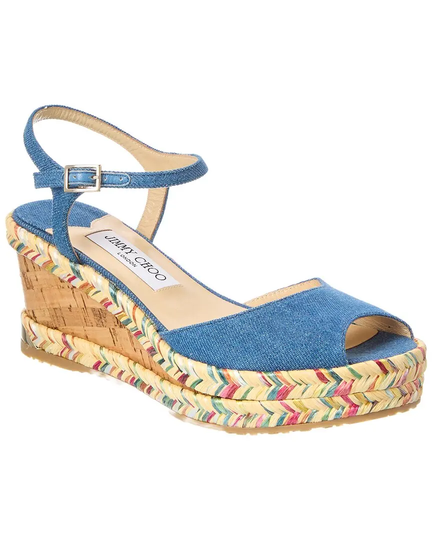 Jimmy Choo Denim & Leather Wedge Sandal