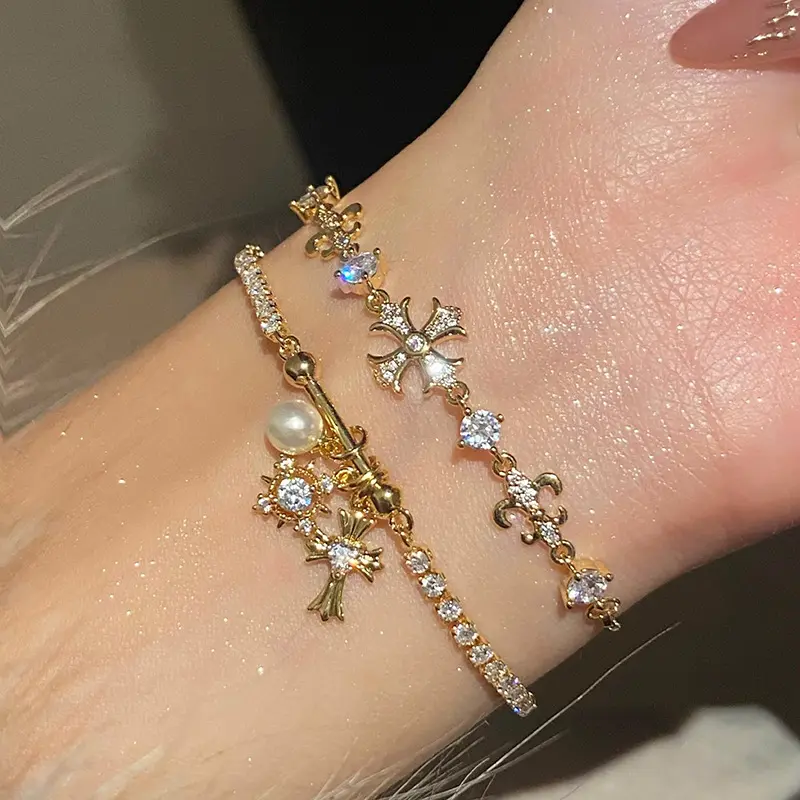 Snowflake & Cross Double Layered Adjustable Bracelets for Women, Sparkling Hypoallergenic Comfortable Tarnish-resistant Christian Symbol Jewelry, Ideal for Daily Wear, Wedding, Valentine's Day & Birthday Gifts