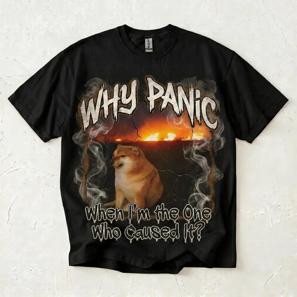 Funny Doge Chaos Meme T-Shirt, Why Panic When Im The One Who Caused It Tee, Sarcastic Relatable Adult Top
