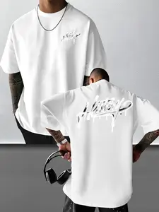 Men's Loose Fit 'history' Spray Paint Graffiti Print T-Shirt, Urban Hip-Hop Street Style Casual Short Sleeve, Streetwear Men's Top, Fashion