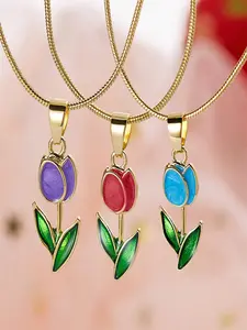 1PC Elegant Tulip Flower Pendant Necklace - Perfect for Women's Everyday Wear | Holiday Parties - Ideal Valentine's Day Gift and Mother's Day Jewelry