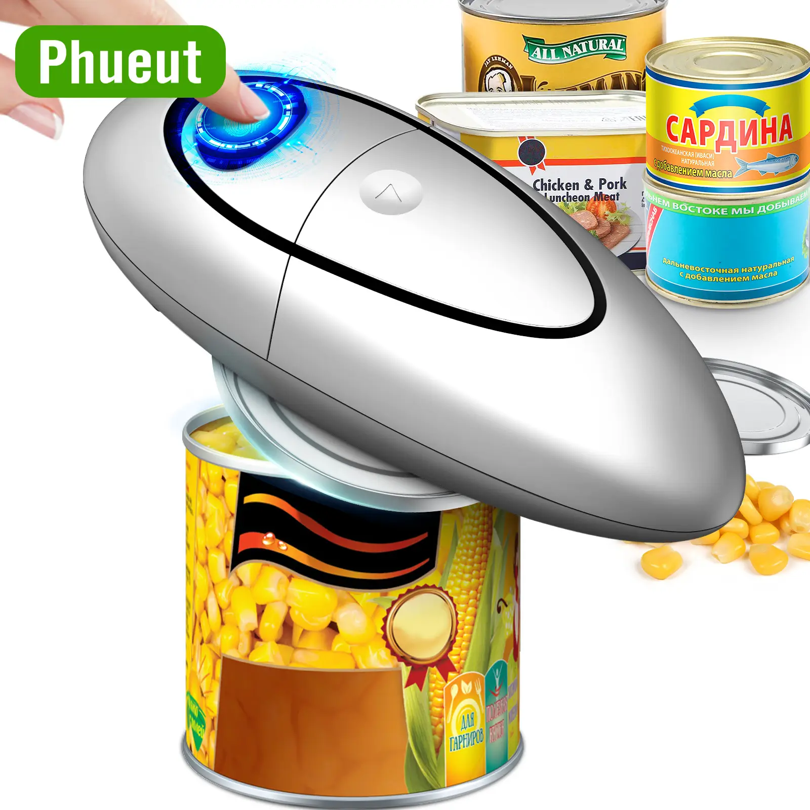 Phueut One Touch Portable Electric Can Opener with Smooth Edge , Hands-Free and Battery Operated Kitchen Gadget for Seniors with Arthritis