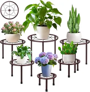 6-Piece Metal Plant Stand Set: Heavy-Duty Indoor & Outdoor Plant Supports—Rust-Resistant Wrought Iron Pot Stands Suitable for Living Rooms, Balconies, Gardens, and Patios