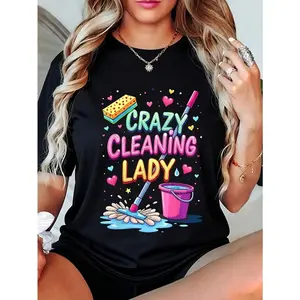 100% Cotton  Crazy Cleaning Lady Cleaner Housekeeper Cleaning Lovers T-Shirt