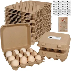 50 Pack Egg Cartons Bulk, 3*4 Reusable Natural Paper Pulp Egg Trays, Empty Cardboard Egg Holder Containers for Farmers Market Home Storage & Safe Transport