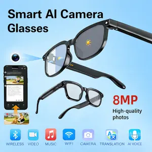 Smart AI Camera Glasses with 8MP 1080P HD Video Recording Photochromic Lenses Button Touch Adjustment for Travel Outdoor Adventures Hands-Free Photography 160+ Languages Translation Bluetooth Wireless Wearable UV Protection