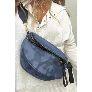 Women's Camouflage Print Double-Zipper Crossbody Bag, 95% PU Alloy, Adjustable, Easy Cleaning, Spacious Pockets, Travel-Ready