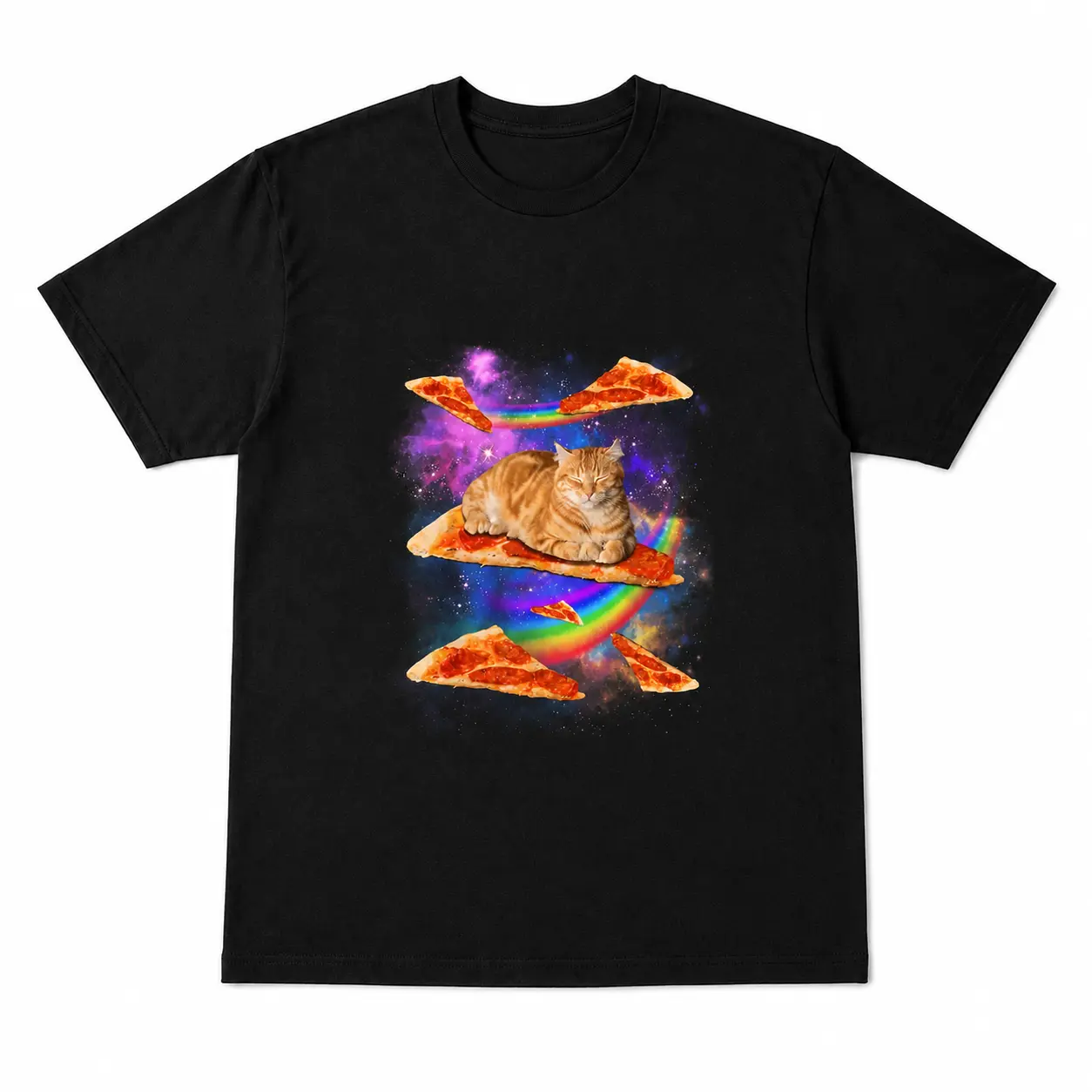 Funny Galaxy Cat In Space Cat Riding Pizza T-Shirt