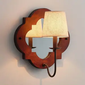 Rustic Iron Wood Wall Sconce Lighting, 1-Light Vintage Wall Lamp for Bedroom Hallway