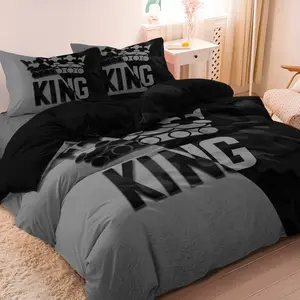 Crown King Print Duvet Cover Set, 3 Counts/set Including 1 Count Duvet Cover & 2 Counts Pillowcases without Filler, Soft Comfortable Bedding Set, Decorative Duvet Cover for Bedroom Dormitory Hotel