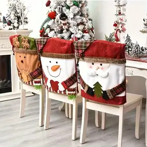 Christmas Themed Chair Cover, 1 Count Cute Snowman/Elk Design Chair Slipcover, Festive Decoration for Home Living Room Bedroom Dining Room