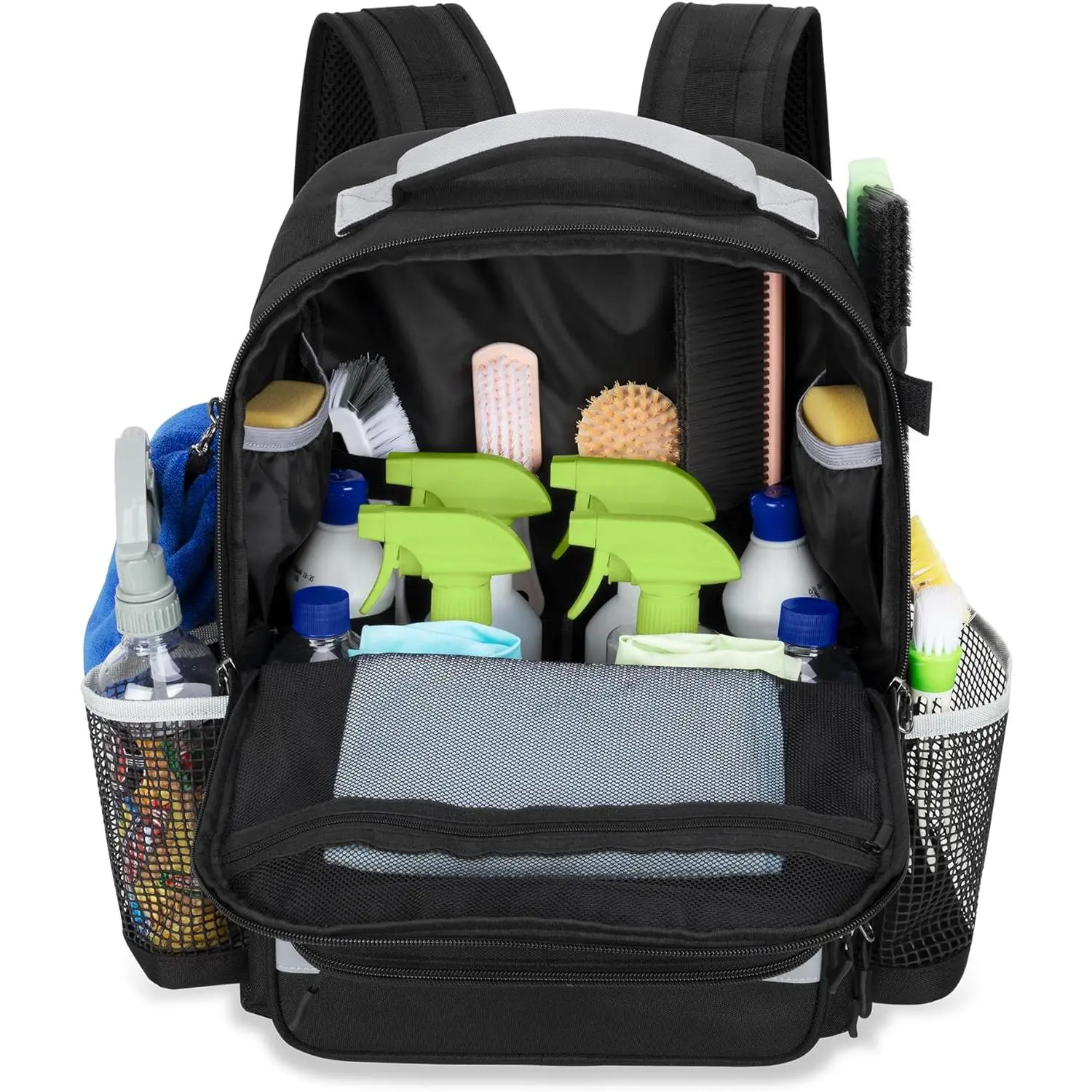 Cleaning Backpack with Bottom Plate &  Bottom, Large Supplies Bag with Multiple Pockets for Housekeeping Tools, Cleaning Products  Organizer for Home &