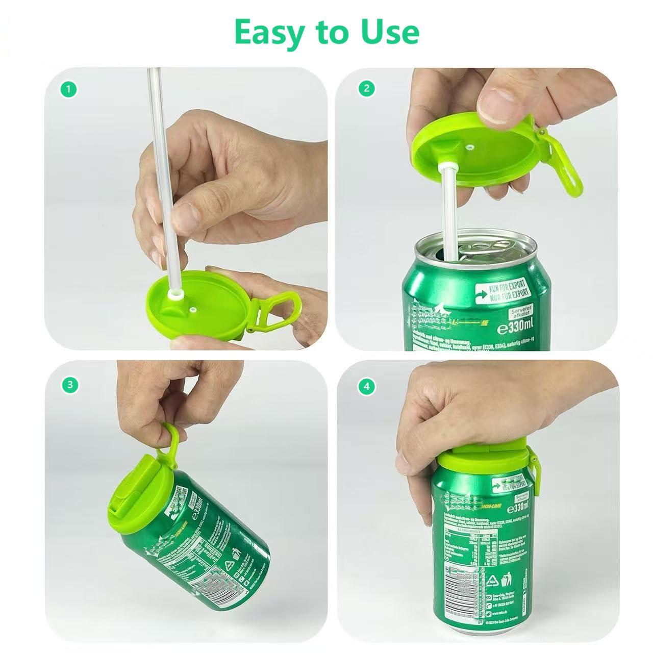 4 PCS Reusable Soda Can Lids with Straw, BPA-Free Drink Covers with Silicone Straws, Leak-Resistant Can Topper for Soda, Juice & Beverages