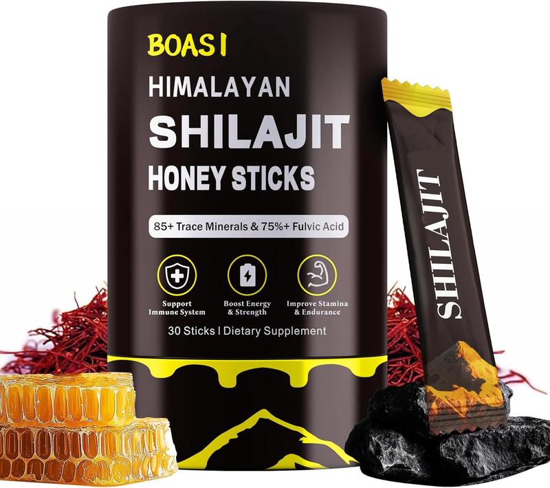 Shilajit Honey Sticks with Organic Saffron,85+Trace Minerals,75%+ Fulvic Acid,Enhance Cognitive Functions Boost Energy&Strength,30PCS