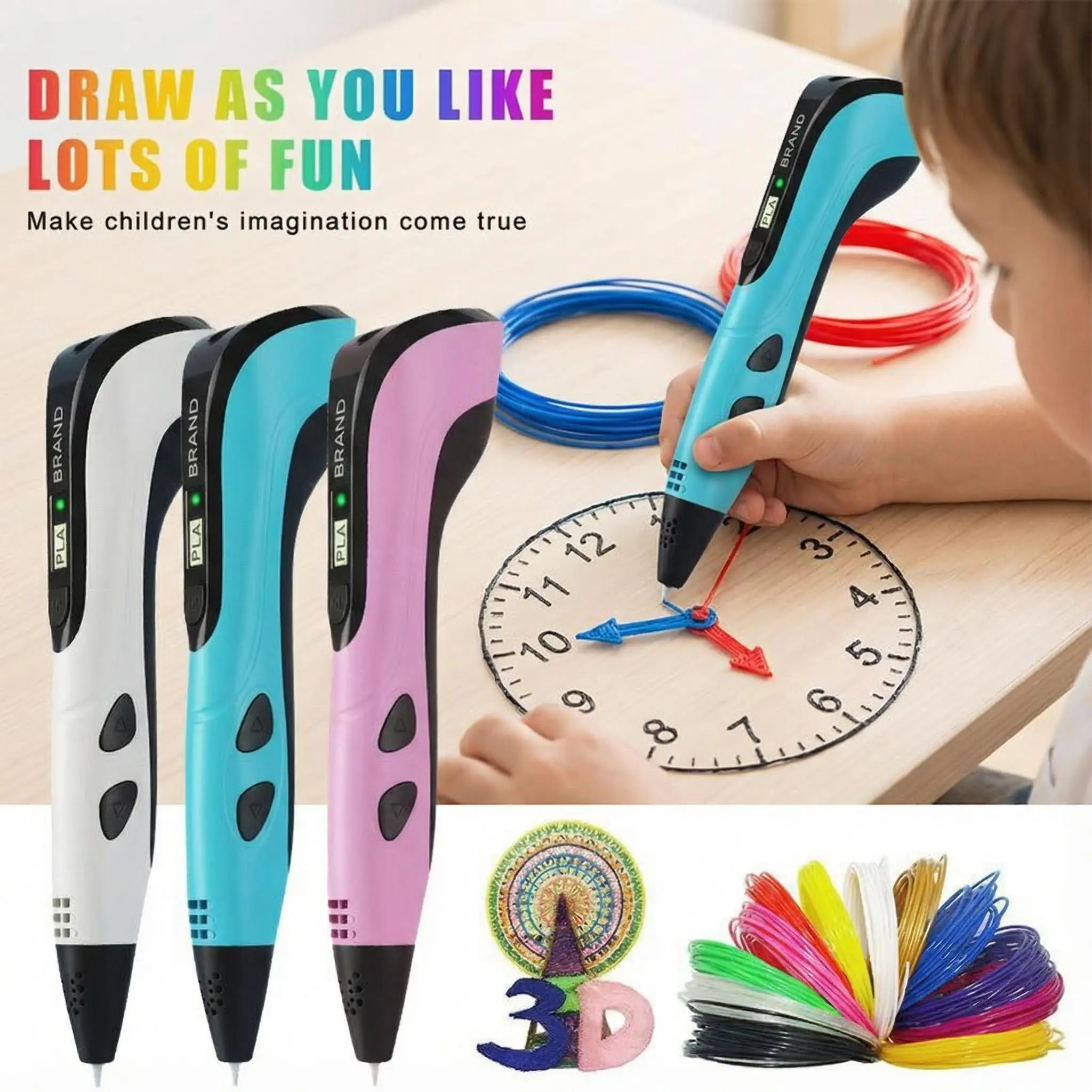 3D Pen 8-Piece Set - Upgraded V3 Deluxe Edition, Type-C Charging Cable, Charging Head, Base, Picture Album, 12-Color 36m PLA Consumables, Easy Setup, Creative Sculpt Tool, Children’s Gift (Computers & Office 3D Printing Supplies Toy),summerwins