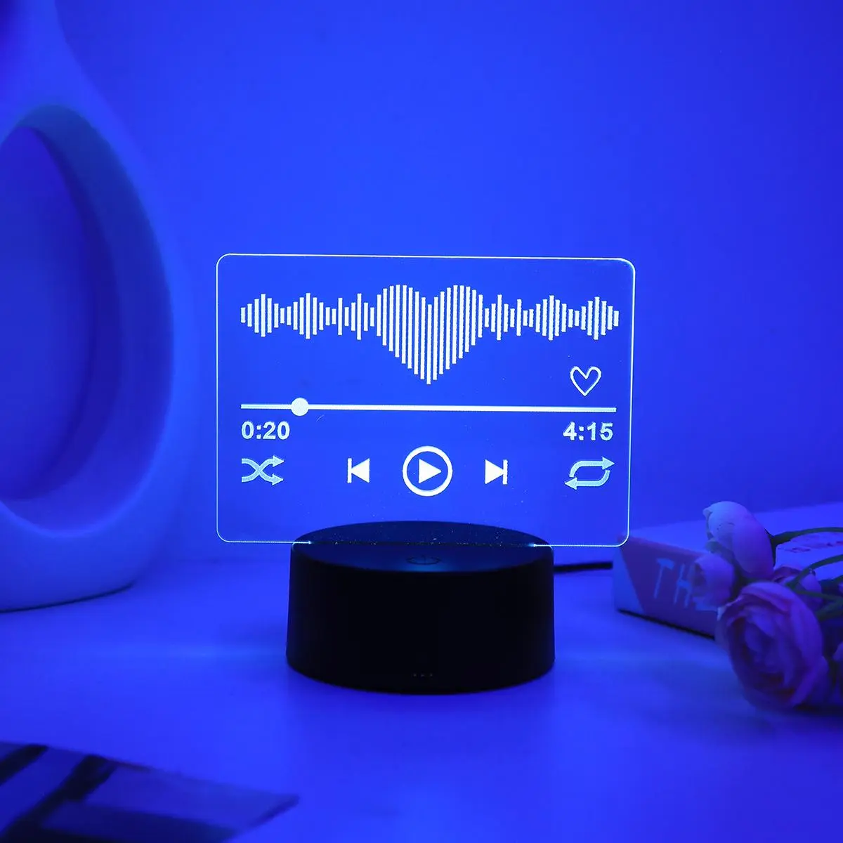 3D Music Player Design Night Light, USB Powered LED Desk Lamp, Decorative Ambient Light for Home Decor, Modern Mood Lighting, Led Lights Music, Led Atmosphere Lamp, Led Decoration Lamp, Adjustable Touch Lighting, Ambient Dimmable Led