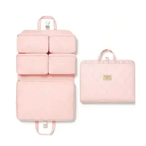 Hanging Travel Organizer with Compression Packing Cube, Multi-Layer Storage for Socks Underwear & Bras, Foldable Luggage Organizer for Suitcase and Carry-On Travel  storage bag portable cosmetic large capacity storage bag set toiletry lightweight