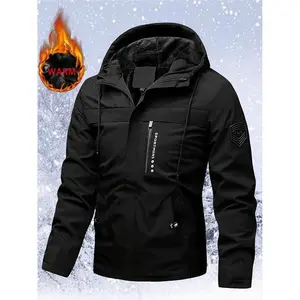 Men's warm insulated winter jacket with full zip closure, hooded windproof shell, machine washable cold weather outdoor clothing for skiing, snowboarding, hiking, Thermal Lined Outerwear