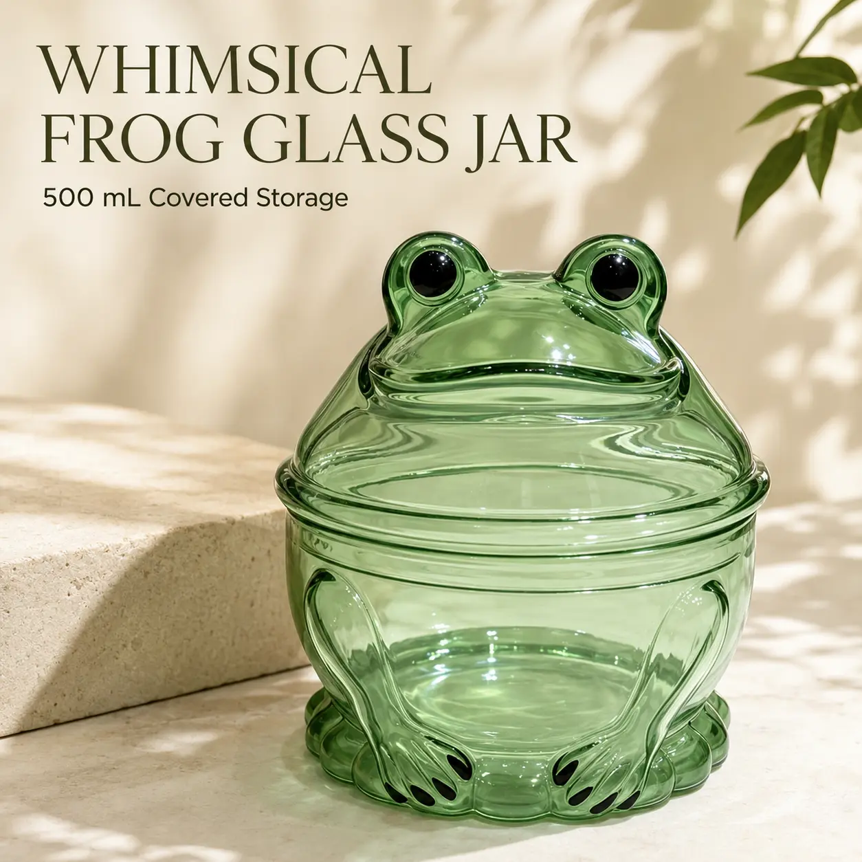 Green Frog Glass Jar with Lid, 500 mL Whimsical Animal-Shaped Storage  for Wrapped Candy, Trinkets and Cottagecore Decor container