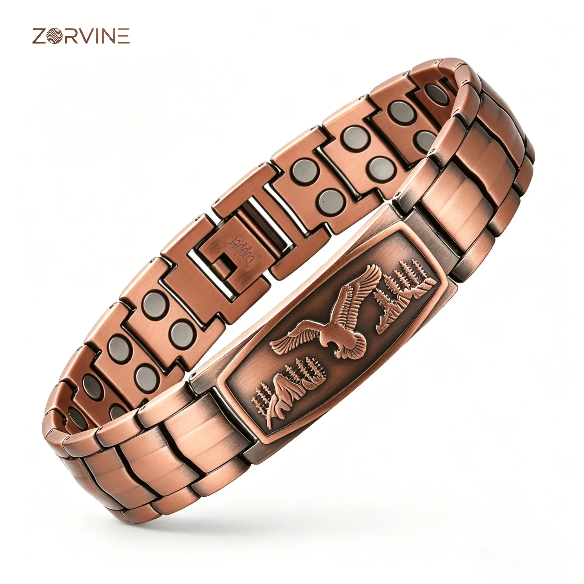 ZORVINE Copper Magnetic Bracelet for Men and Women, Eagle Magnetic Bracelet, Adjustable Link, Antique Copper Jewelry, Magnetic Ring Set, Men’s Jewelry, Bracelets for Women, Non Tarnish Fashion Accessories, Father’s Day Gift