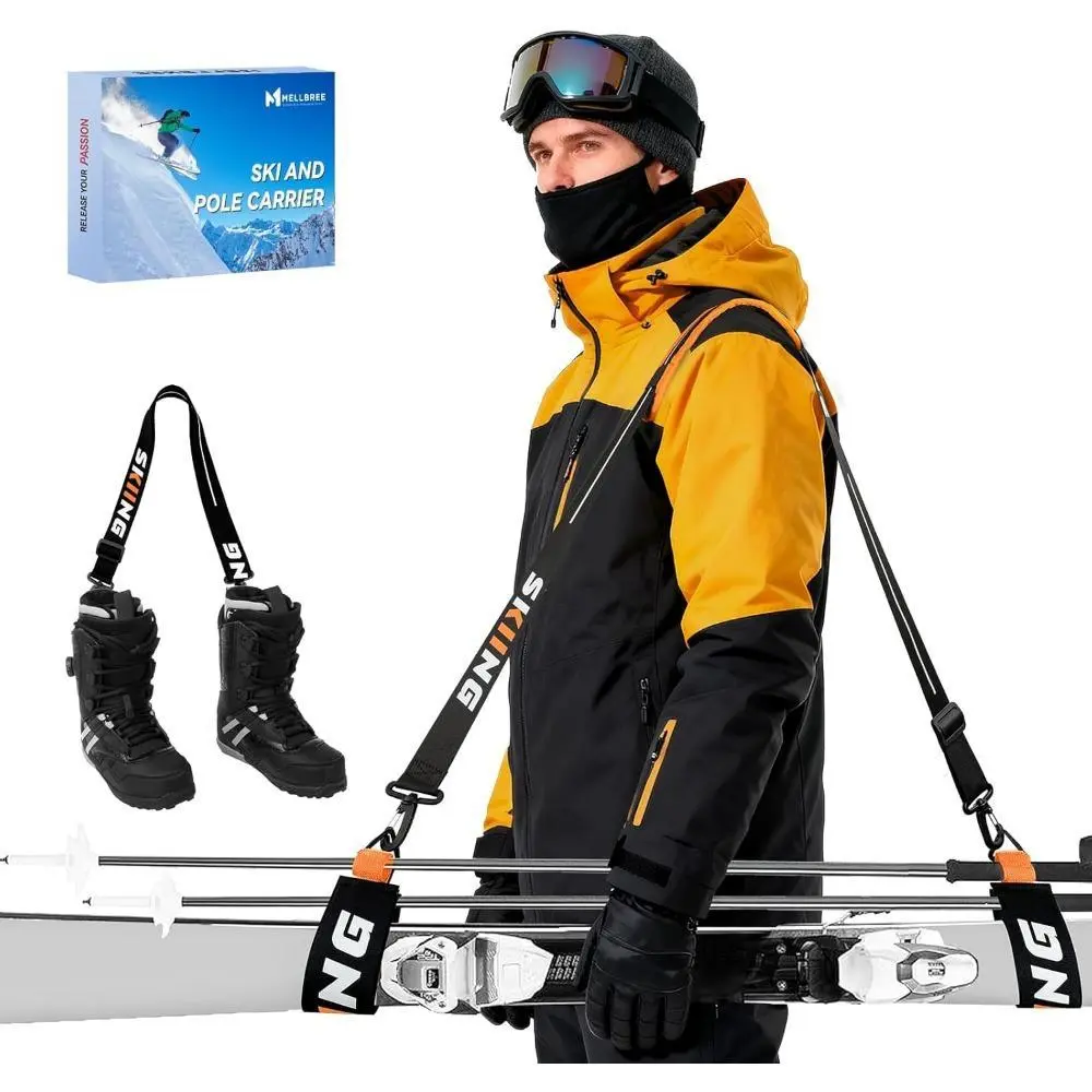 Durable Long-Lasting Nylon Cross Country Ski Strap Set - Boot Carry Leash, Ergonomic Shoulder Strap, Strong Buckles - Adjustable Hands-Free Hauler for Poles, Skimate, Clipstick - Versatile, Portable, Fits in Jacket Pockets, Ideal Gift for Ski Enthusiasts
