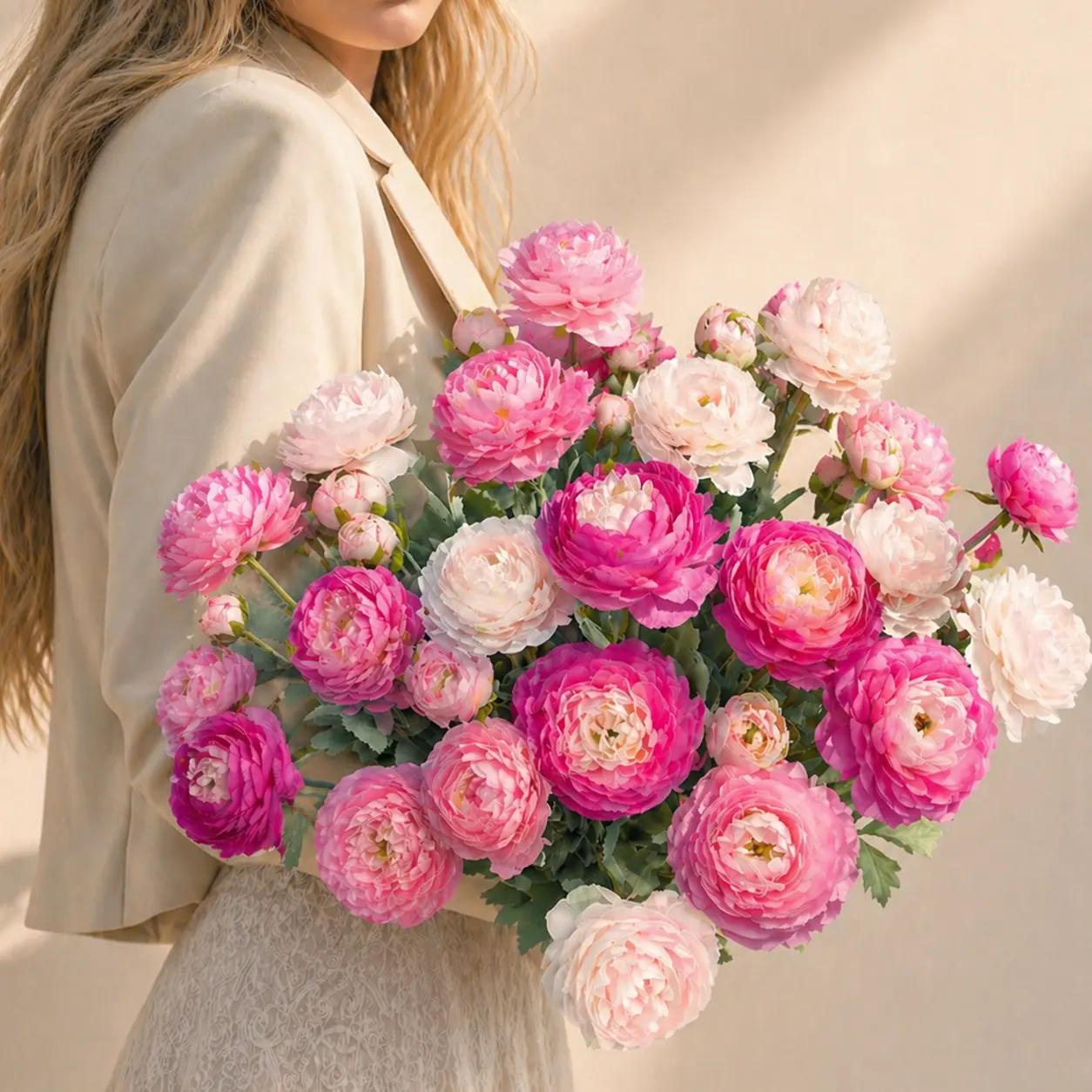 Lush 60-Head Decorative Peony Bouquet (20 Pcs) - Realistic Silk Floral Peonies Flowers, 50cm Centerpiece for Home & Wedding Decor, Ideal Gift, Multicolor