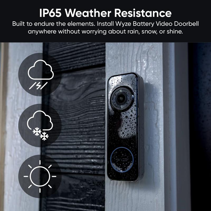 Wyze Battery Video Doorbell — Battery + Wireless Smart Ring Doorbell Camera, Head-to-Toe View, 1536p HD+ Quality, 2-Way Talk, Color Night Vision
