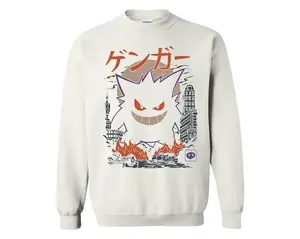 Gengar Sweatshirts, Dark Ghost Kaiju Japanese Style Sweatshirts, Japanese Anime Movie Film Nerd Gaming Novelty Funny Shirt