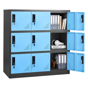 【fathersdaygift】VEVOR 9 Doors Metal Locker,Lockable Steel Storage Cabinet66 lbs Loading Capacity2 Keys for Each Door3 Tiers Employee Lockers for OfficeSchoolGymEasy Assembly35.4 x 17.7 x 37 inBlack