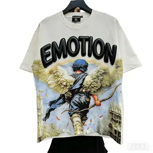 Fashion brand "Mixed Emotions" T-shirt - Men's and Women's-Double Set, Mini Hoodie, Angel Pattern, Summer Top, T-shirt, Round Neck, Short Sleeve, Hip-Hop and Casual Style