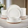 MALACASA Plates and Bowls Sets, 12/16/18/24 Pieces Modern Ceramic Dinnerware Set for 4/6/8 Kitchen Dishware Dishes Set, Series TARA Winter Holiday
