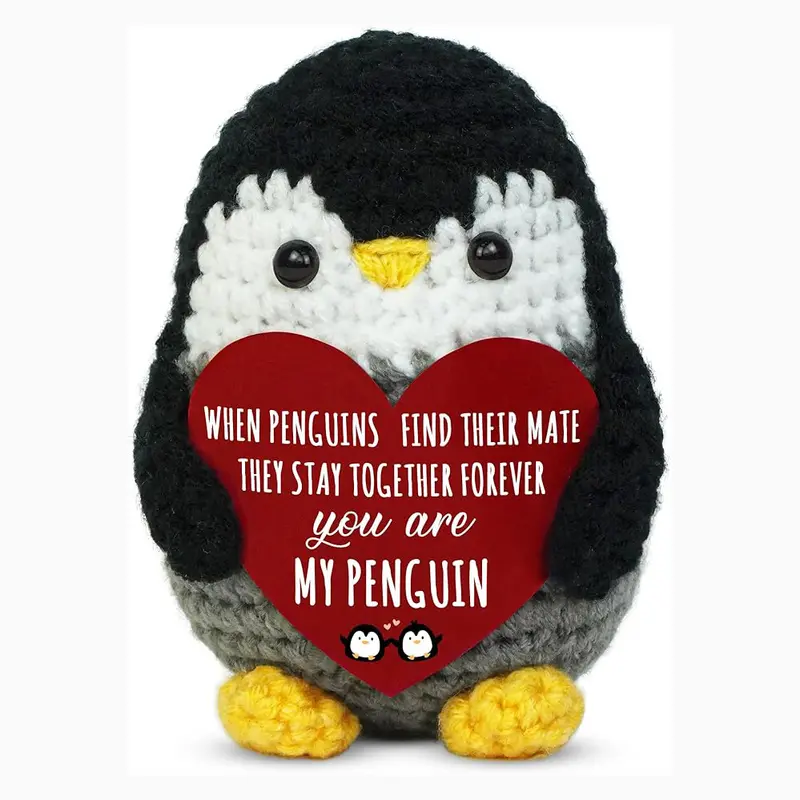 Knitted Penguin, Soft Stuffed Cuddly Doll Gift, Romantic Anniversary Gift for Him & Her, Valentine's Day, Birthday Present for Couples, Boyfriend, Girlfriend, Husband, Wife