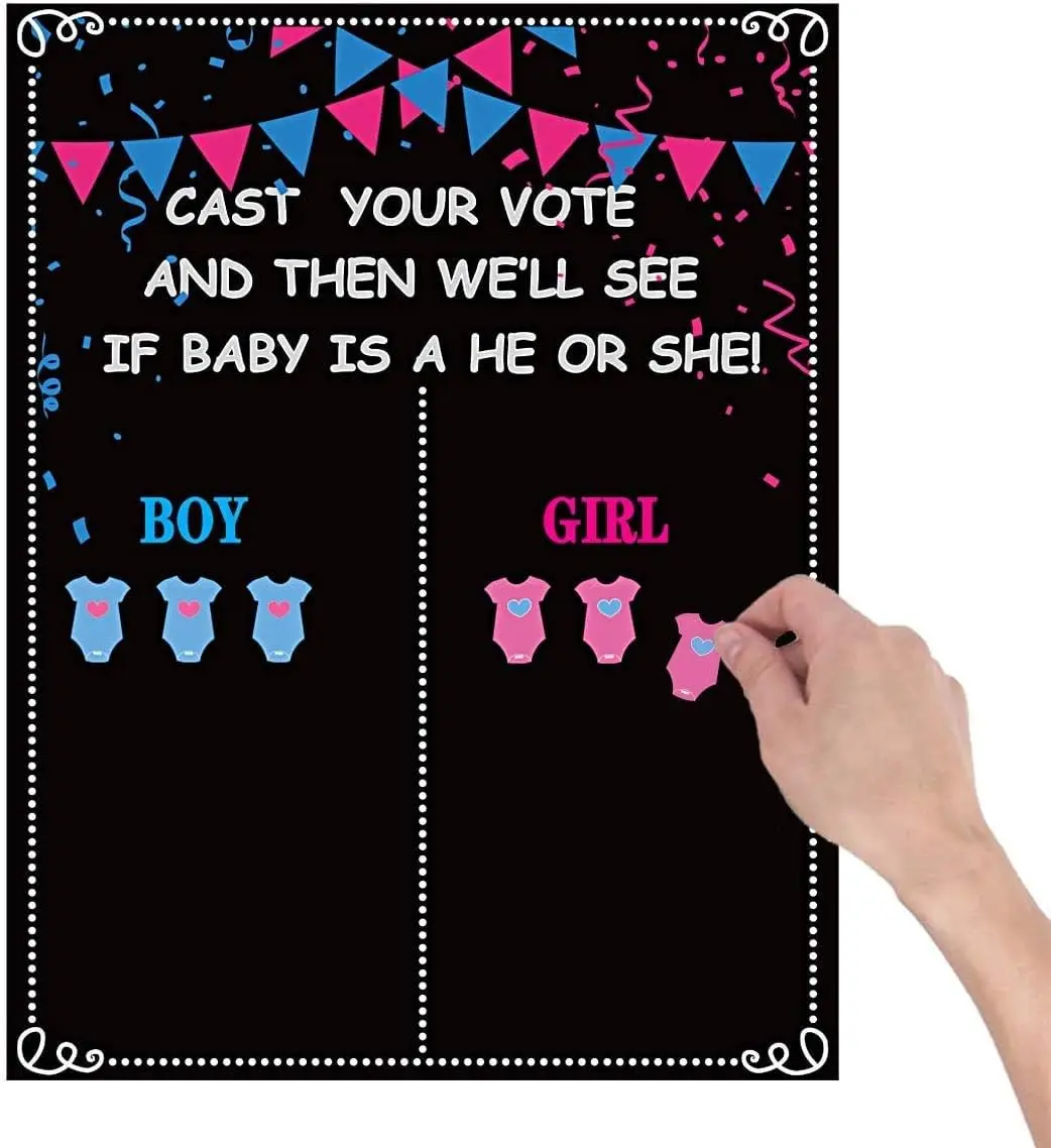 Gender Reveal Voting Decorations & Games Kit - 54-Piece Party Activities Supplies for Boy or Girl Gender Reveal Celebrations